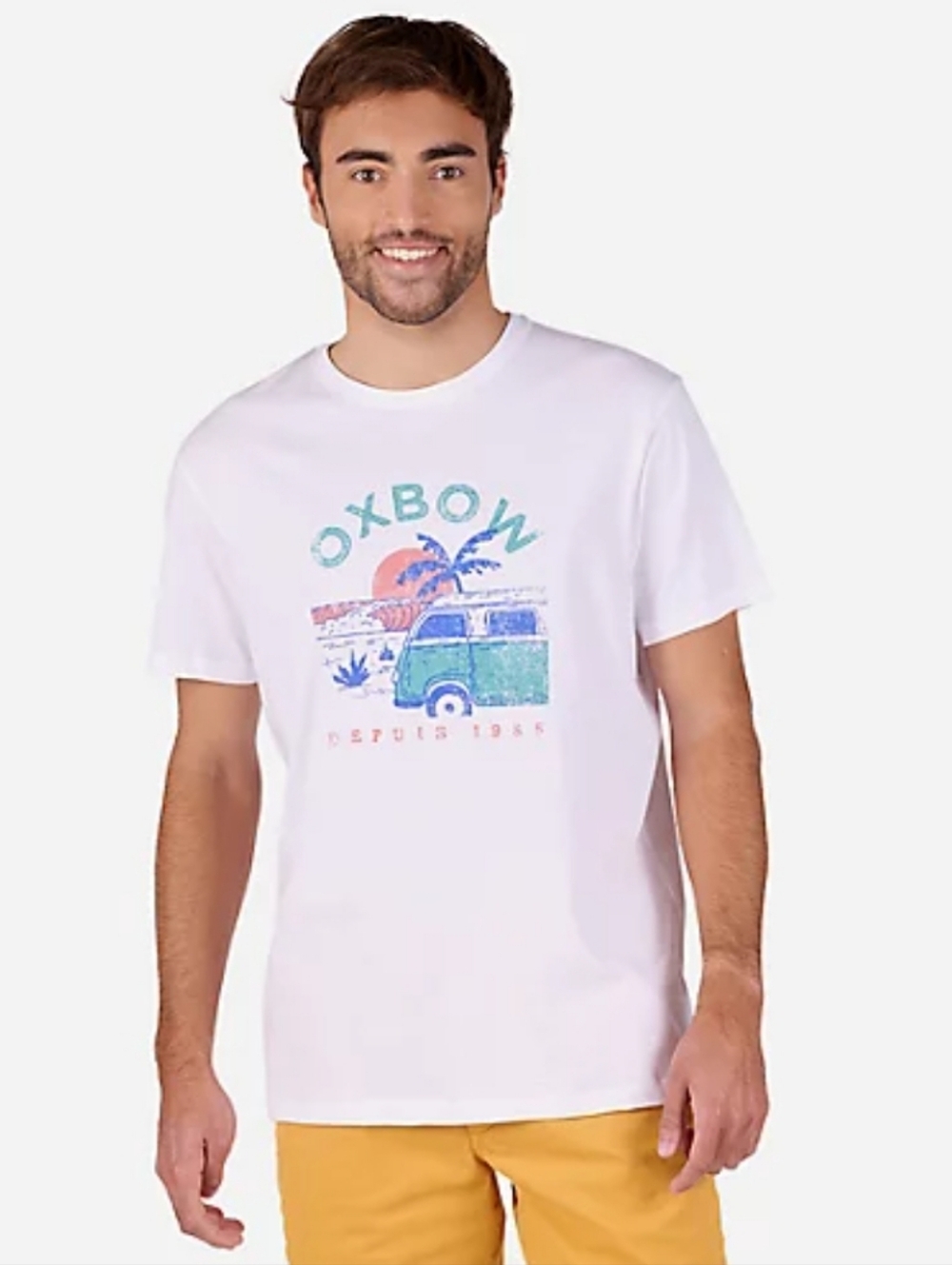Men's White Graphic Tee With Surf/Van Graphics By Oxbow